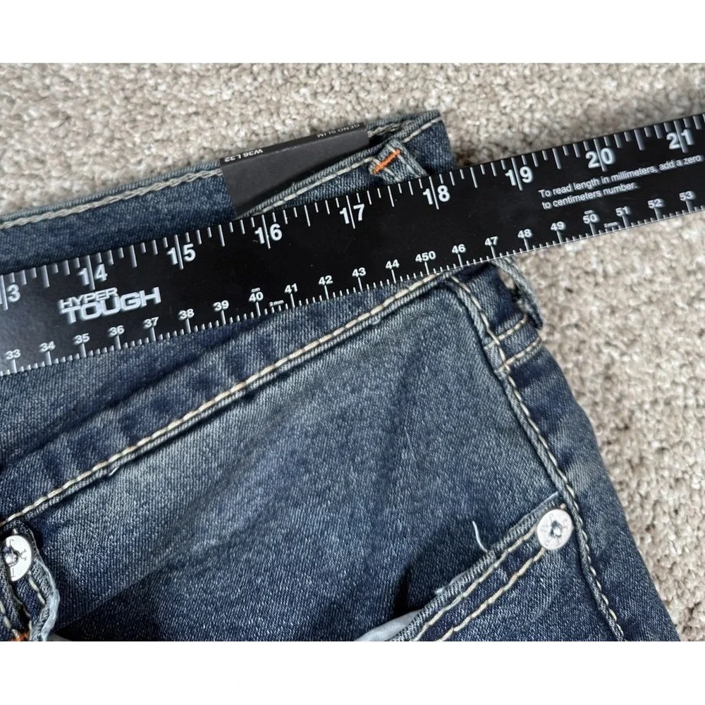 NWT True Religion Big TFlap Jeans 36x32 Geno Relaxed Slim Dark Thunder Bolt Wash